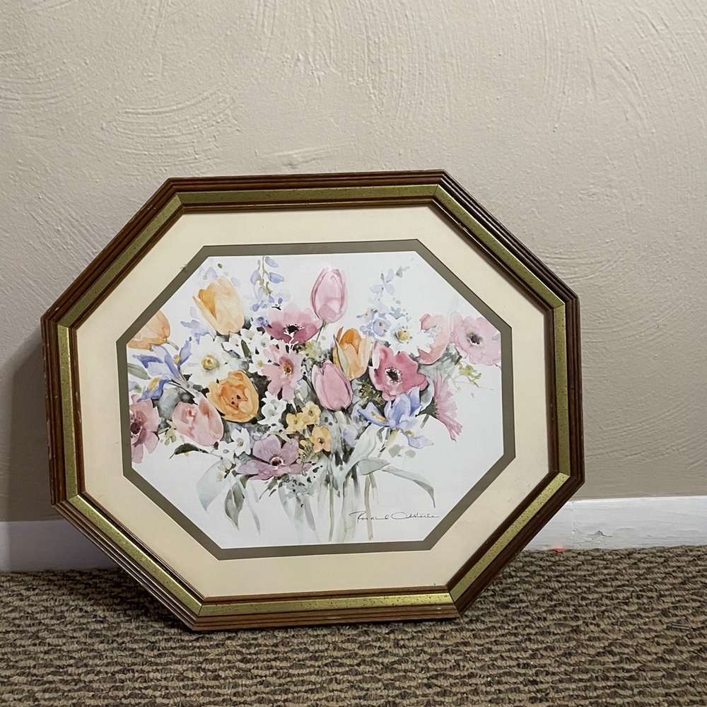 Floral wall art with gold frame